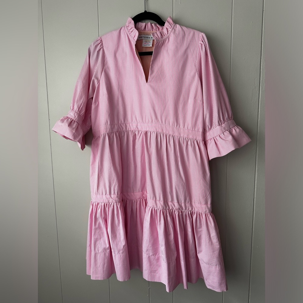 Gretchen Scott Teardrop dress, pink seersucker, M